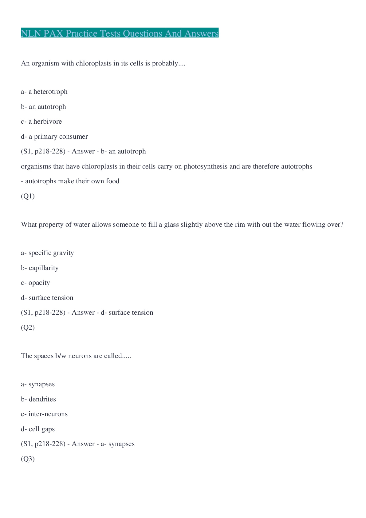 Preview of NLN PAX Practice Tests Questions And Answers  2022/2023